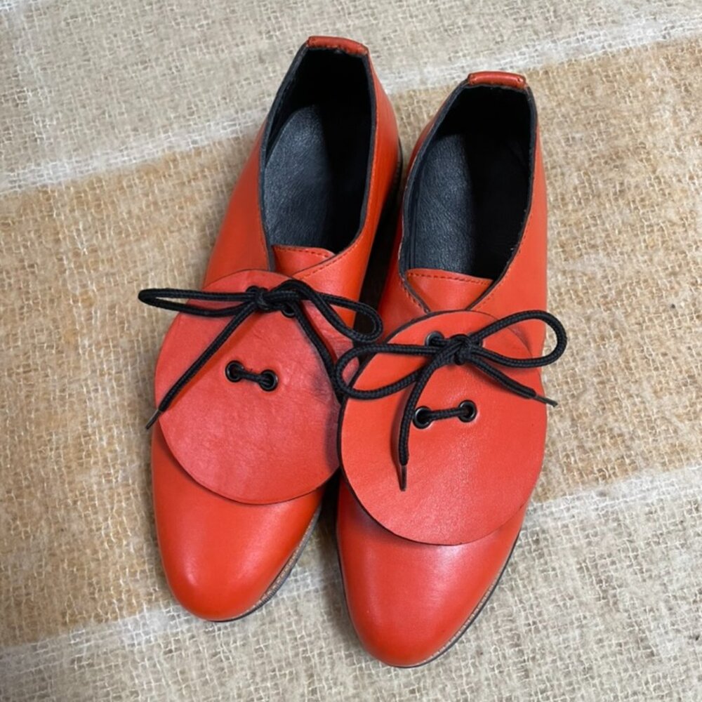 Funky Orange Leather Oxfords